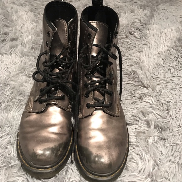 Dr. Martens Shoes - Doc Marten Boots Patent Leather Pewter Metallic